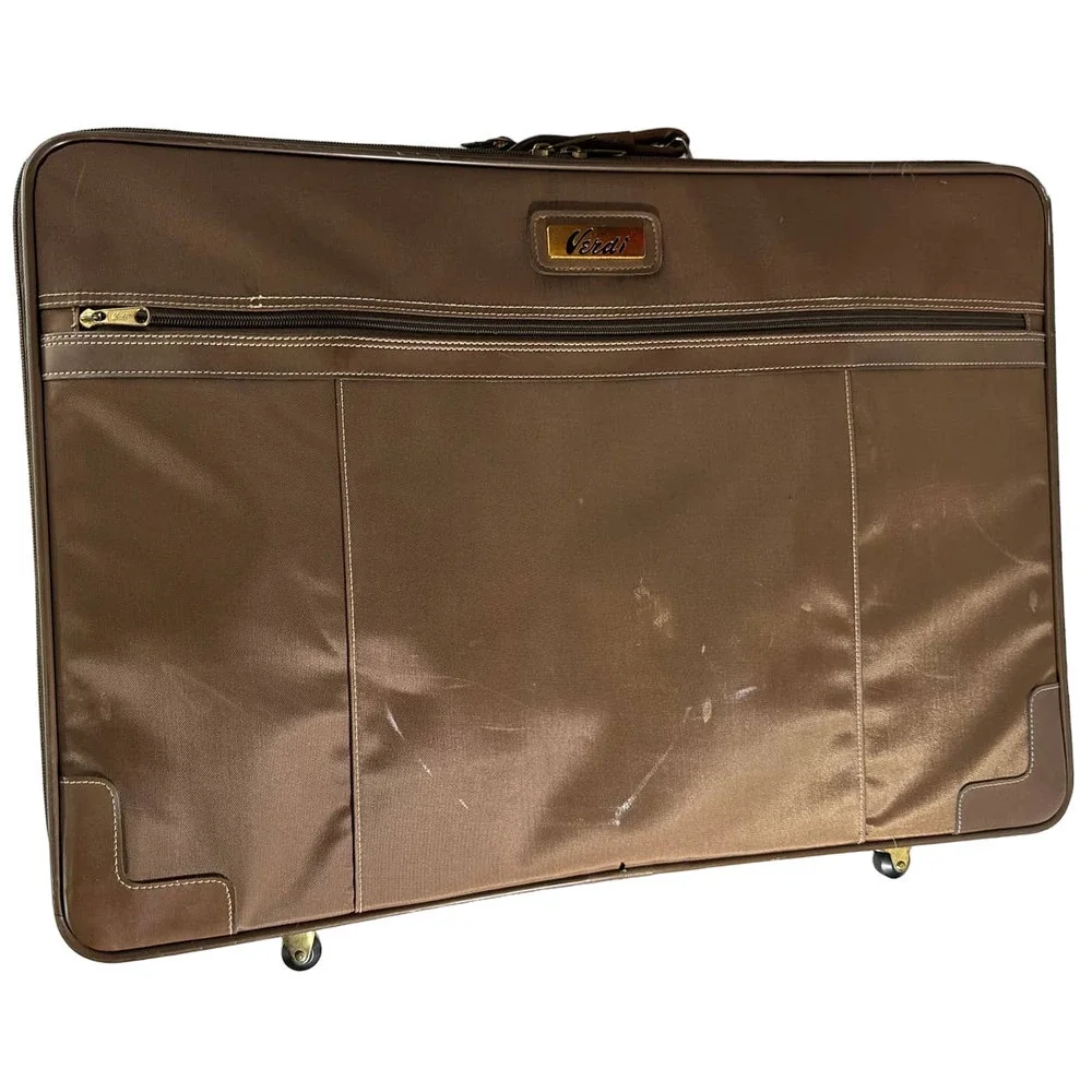 Vintage Verdi Chocolate Brown Suitcase With Wheels And Front Zip Pocket
